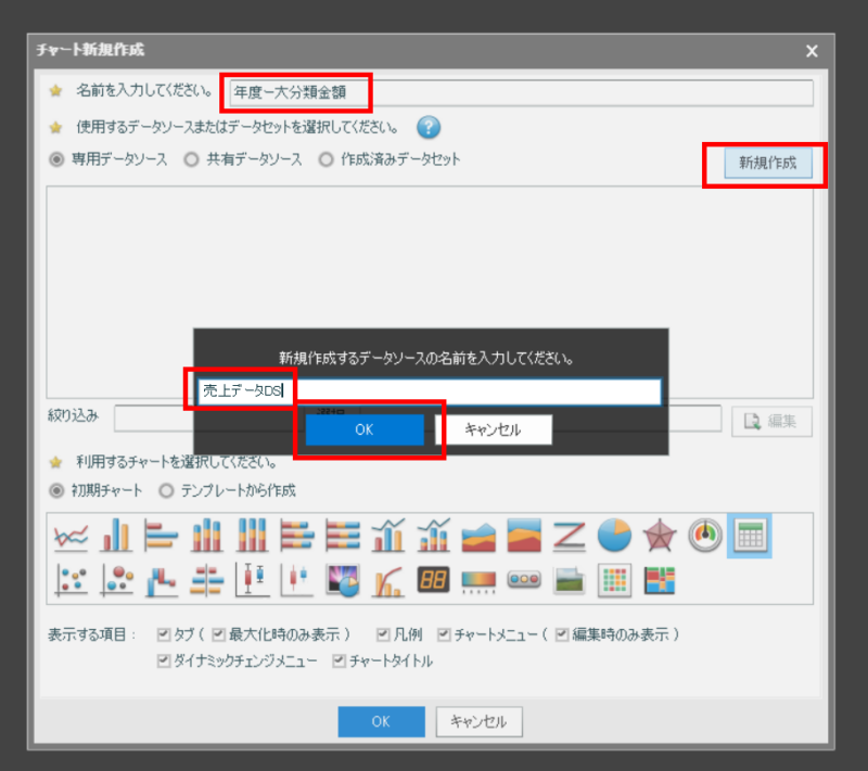 データソースを作成してチャートを配置してみる