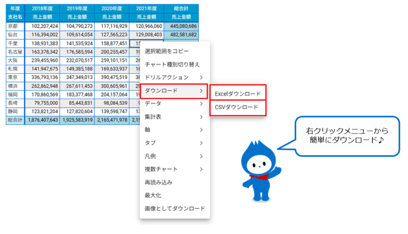 右クリックメニューからの出力