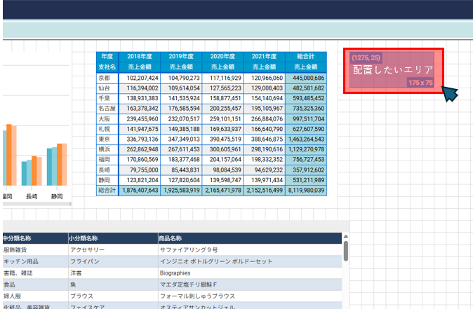 ボタンアイテムによる出力