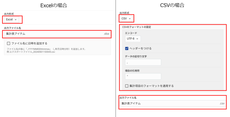 ボタンアイテムによる出力